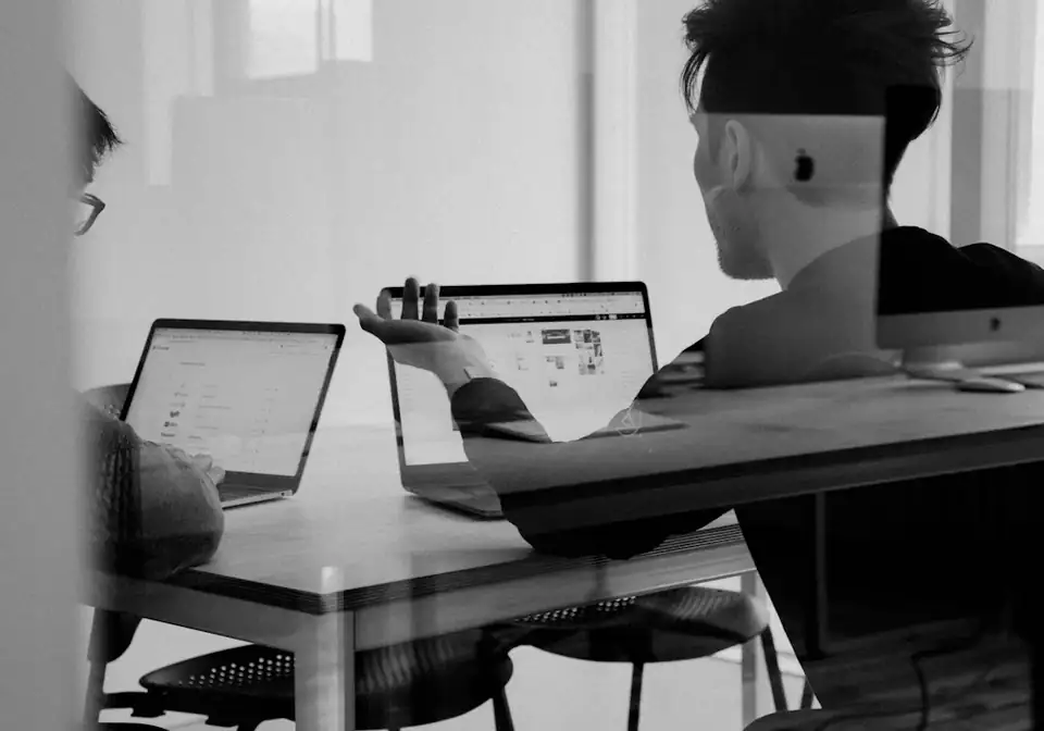 Consultants reviewing data on laptops